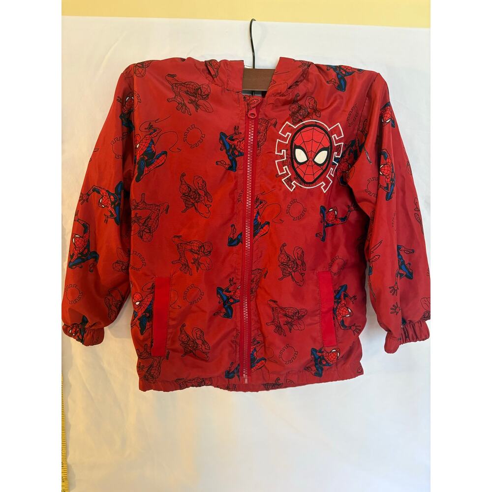 Marvel Spider-Man Boys Jacket Size 5 Red Hooded Lightweight Windbreaker - Picture 2 of 13